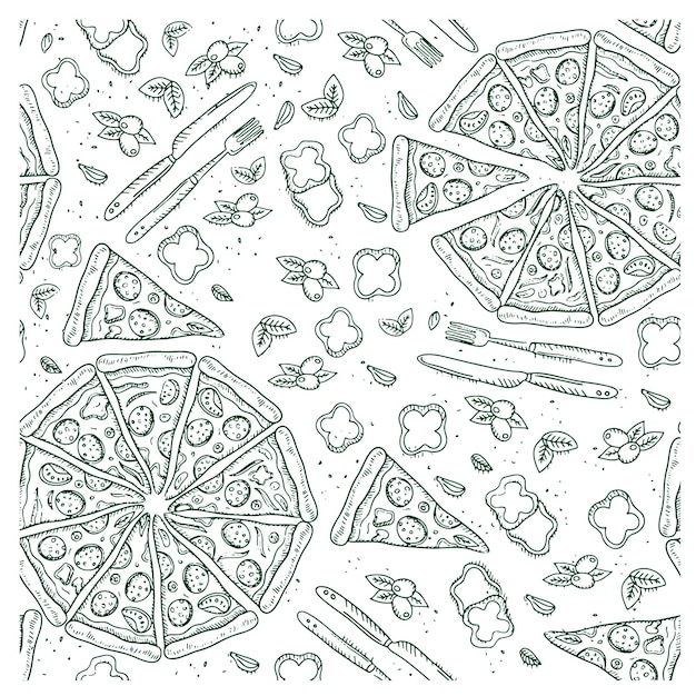 Vector pizza fast food pattern single color