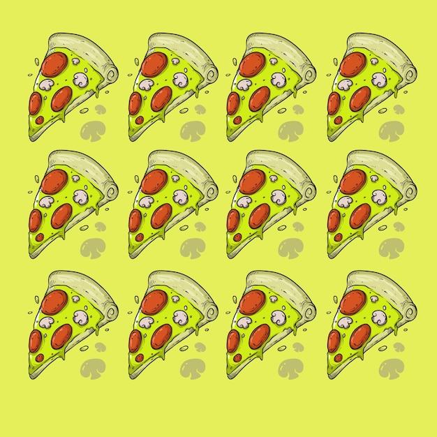 Vettore pizza fast food con pattern di funghi trama design senza soluzione di continuità