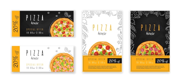 Vector pizza flyer or banner template gift voucher template pizza shop discount coupon