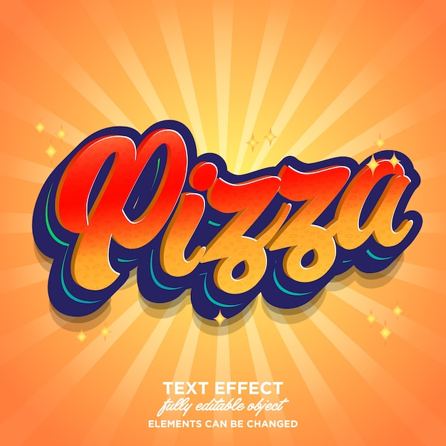 Vettore effetto font pizza con tema di colori caldi