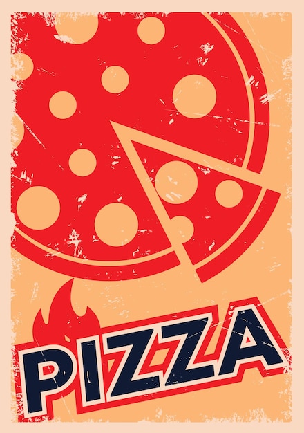 Pizza food advertisement vintage sign vector template