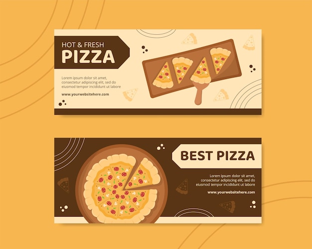 Vector pizza food horizontal banner template hand drawn cartoon background vector illustration