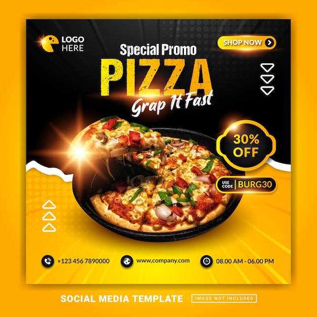 Modello di banner di social media di promozione del menu di cibo della pizza