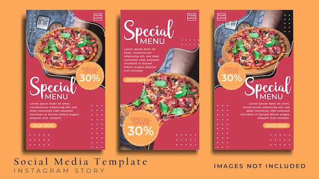 Vettore modello di social media per pizza cibo per post su instagram