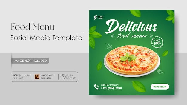 Pizza cibo promozione sosial media e modello di progettazione instagram