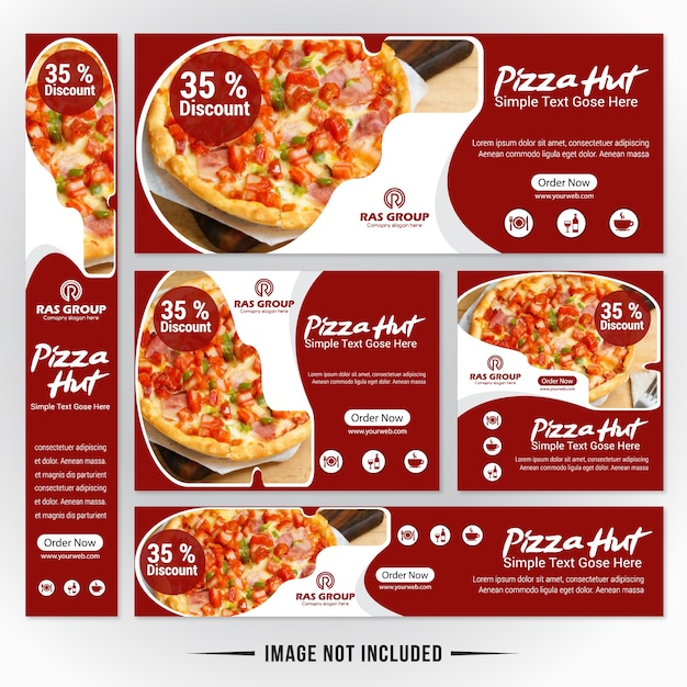 Set di banner web cibo pizza per ristorante