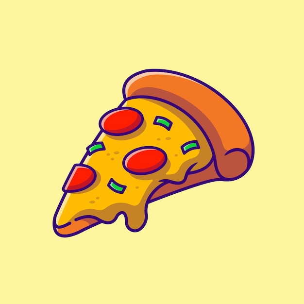 Vector pizza gesmolten cartoon afbeelding. flat cartoon stijl