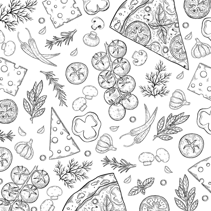 Vector pizza hand getekende cartoon doodles illustratie pizzeria objecten en elementen ontwerp creatieve kunst achtergrond lijn kunst vector background