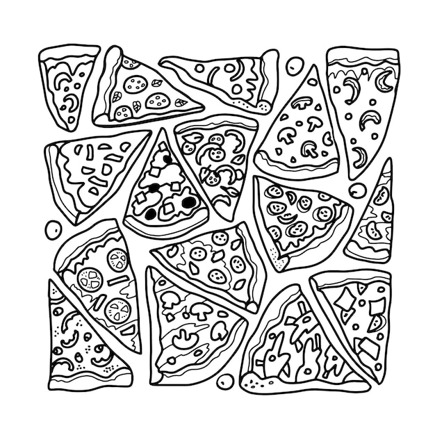 Pizza hand getrokken doodle pictogrammen Soorten fast food