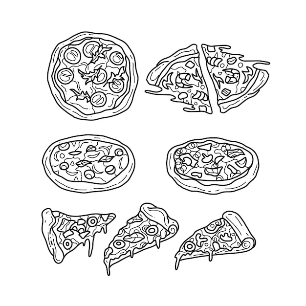 pizza handrawn doodle illustrations vector