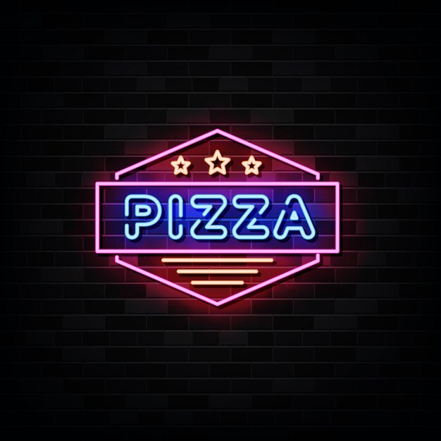 Insegne al neon di pizza house. modello di disegno in stile neon