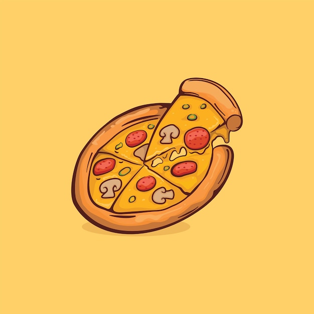 Pizza icon isolated vector illustration with outline cartoon simple color