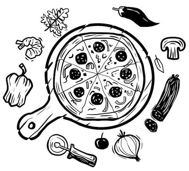 Vector pizza icon set food and utensils in separate vectors