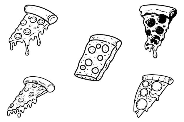 Pizza Icon Set Outline Vector On White Background