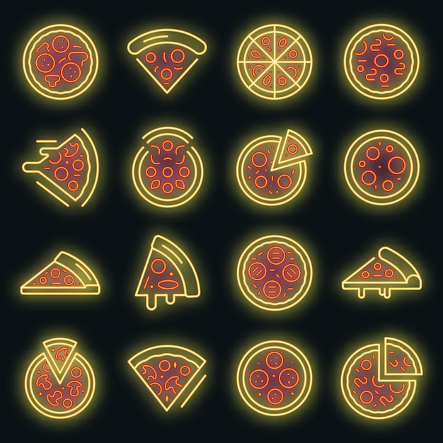 Набор иконок пиццы. наброски набор пиццы векторные иконки neoncolor на черном
