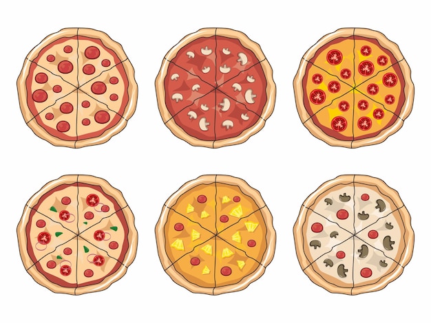 Insieme del fumetto dell'illustrazione della pizza