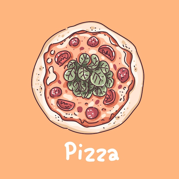 Illustrazione della pizza, stile doodle.