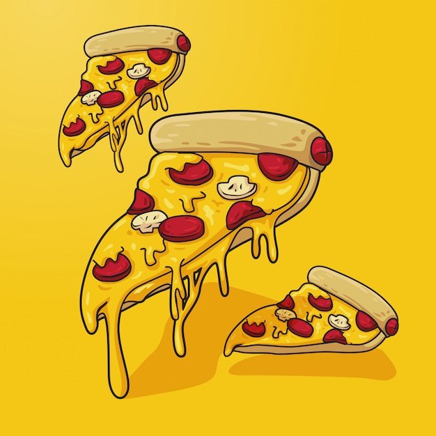 Vector pizza illustration on yellow