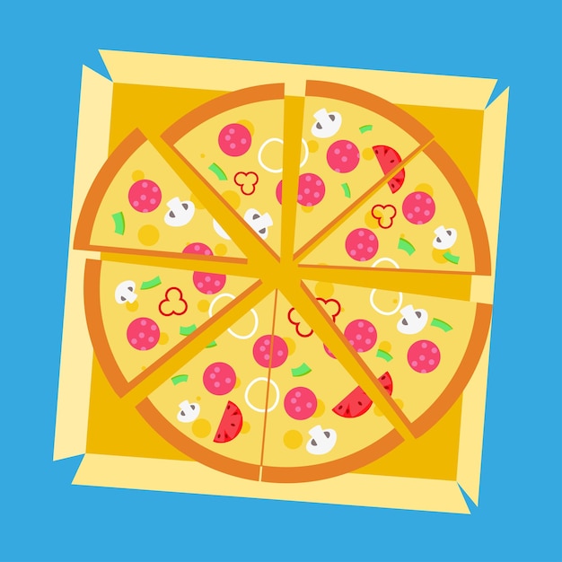 Вектор Пицца в бумажной коробке кусочек пиццы вегетарианский ломтик иллюстрация меню еды изолированный вектор пиццы вектор