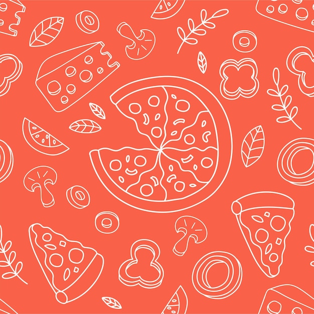 Pizza ingredients seamless pattern background