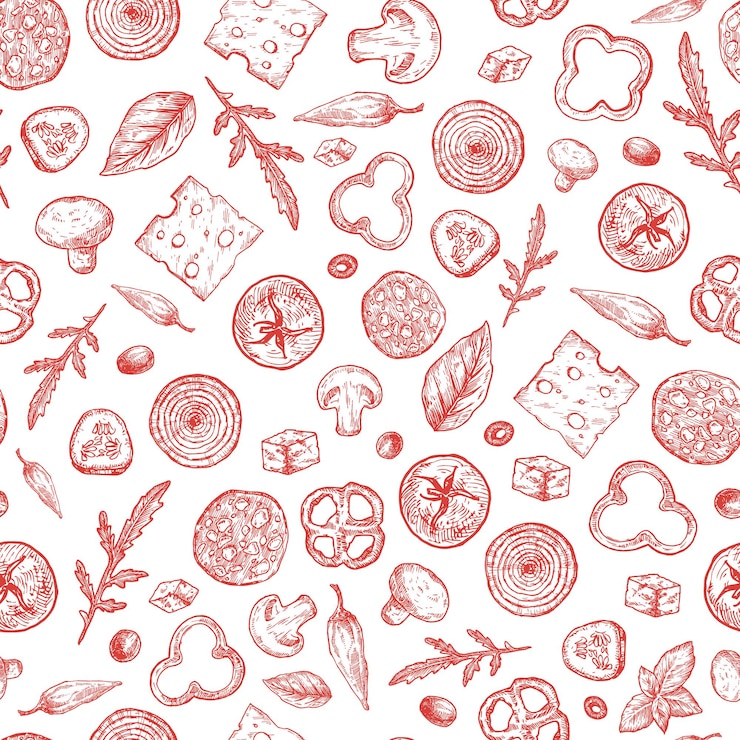 Vector pizza ingredients seamless