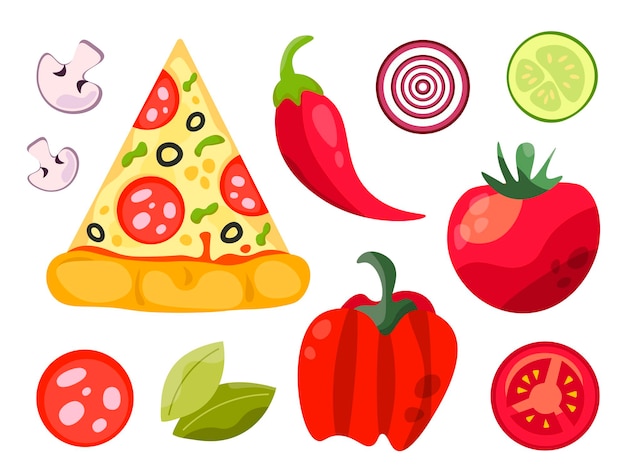 Вектор Набор ингредиентов для пиццы концепция быстрого питания векторная иллюстрация