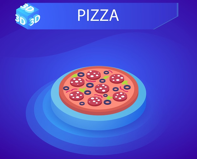 Pizza isometric design icon Vector web illustration 3d colorful concept