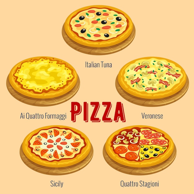 Vector pizza italian cuisine menu card placard