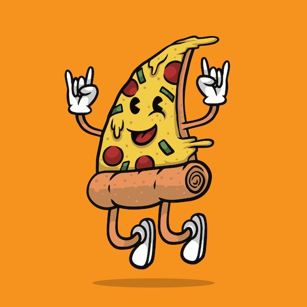 Vector pizza jumping mascot illustration vector