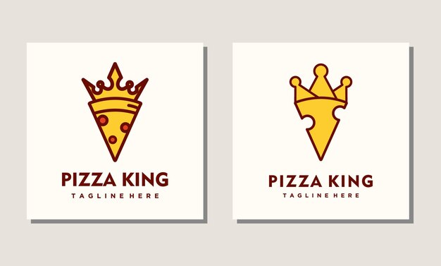 Pizza king crown combination gold logo design vector graphic