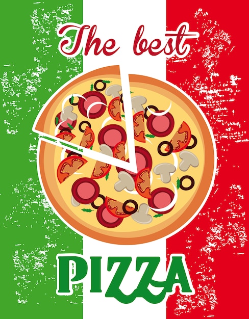 Pizza label over italian flag background