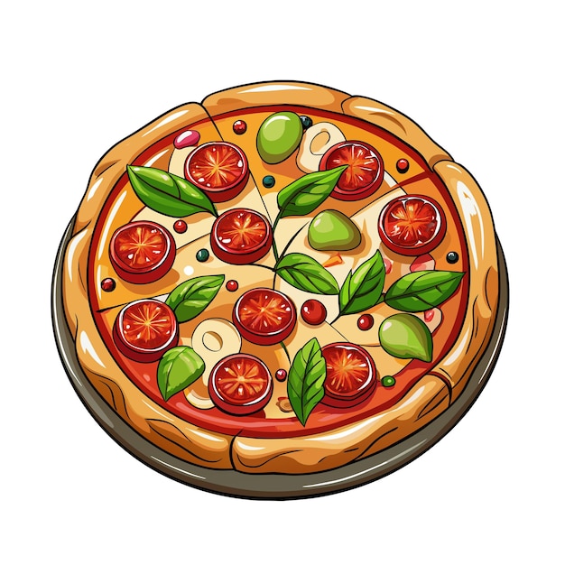 Pizza lekker plakje cartoon stijl op witte achtergrond
