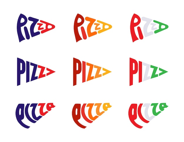 Pizza lettering logo set collection