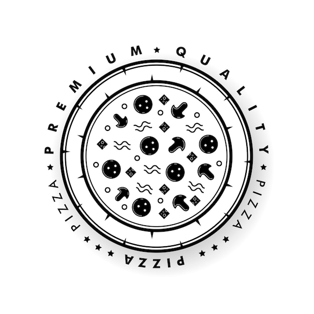Vector pizza logo sjabloon voor café of restaurant in lineaire stijl. ontwerp embleem voor pizzeria. vector pizza stempel.