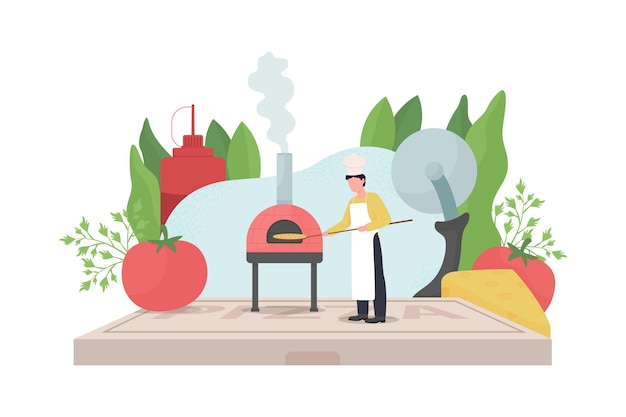 Vector pizza maker flat concept illustration