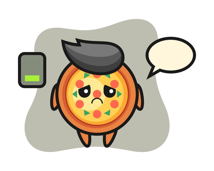 Vector pizza mascot character doing a tired gesture
