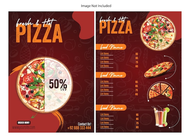 Vector pizza menu or food flyer and brochure design template