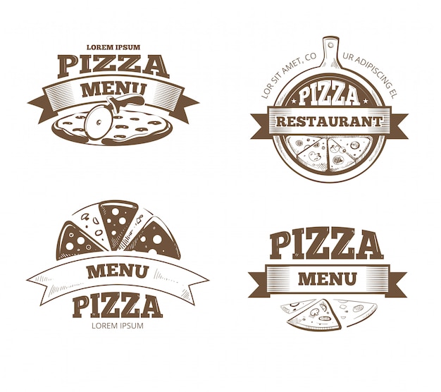 Pizza menu restaurant etiketten, logo's, badges, emblemen set