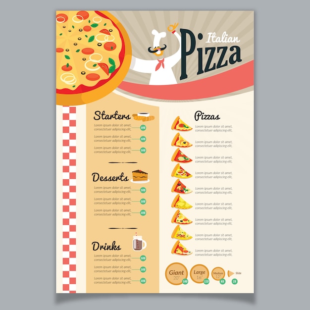 Menu pizza