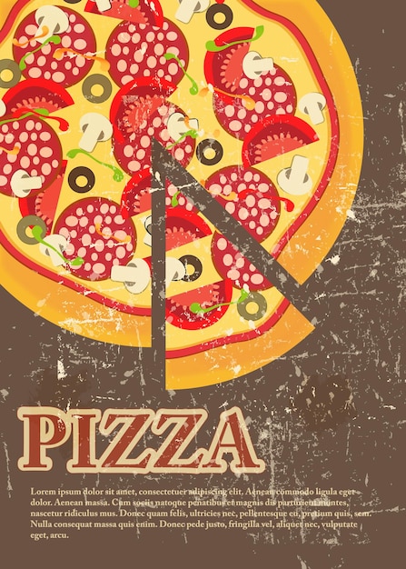 Pizza menusjabloon in vintage retro grunge stijl vectorillustratie