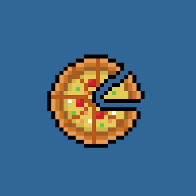 pizza met snijlijn in pixelkunststijl