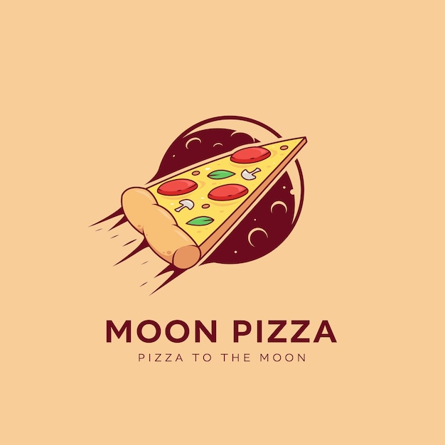 Pizza to the moon logo flying pizza to moon logo icon illustration