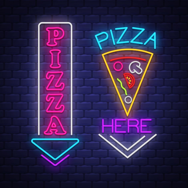 Vector pizza neon sign collection