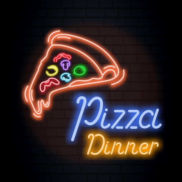 Vettore illustrazione dell'insegna al neon della pizza