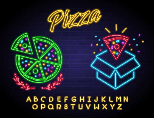 Vector pizza neon style