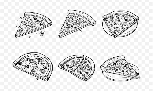 Pizza overzicht doodle schets vector set collectie