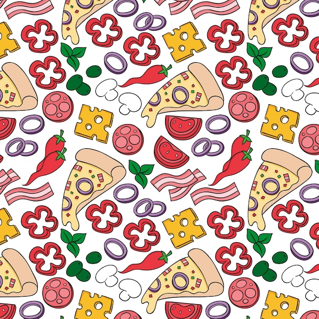 Vector pizza pattern in hand draw style