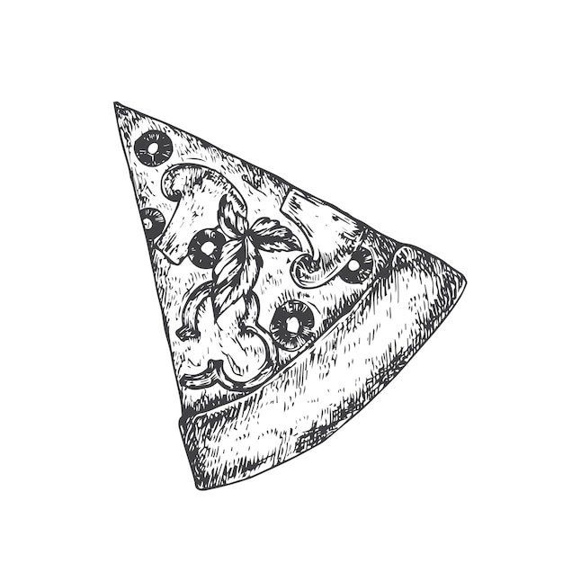 ベクトル ピザ・ピース・ウィズ・ペッパー (pizza piece with pepper) は手描きのペッパーニ (pepperoni) 食品ベクトルイラストレーションイタリア料理のドゥードルです