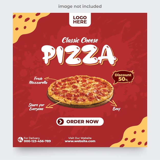 Pizza promo instagram post or square web banner social media template