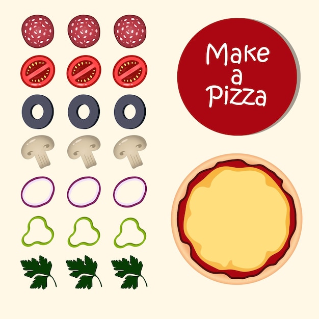 pizza recipe Vector image of pizza with various ingredients